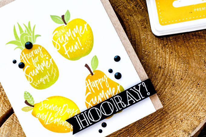 Simon Says Stamp | Multicolor Stamping using Solid Images. Video Tutorial - Dancing Fruit cards by Yana Smakula