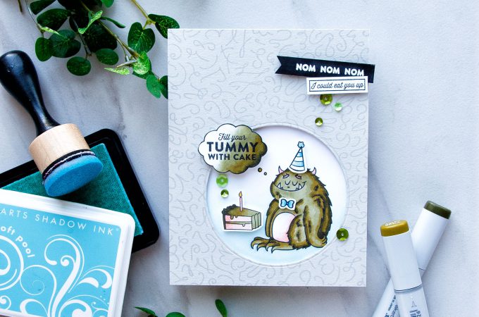 Hero Arts | Fill Tummy With Cake - Monster Birthday Card