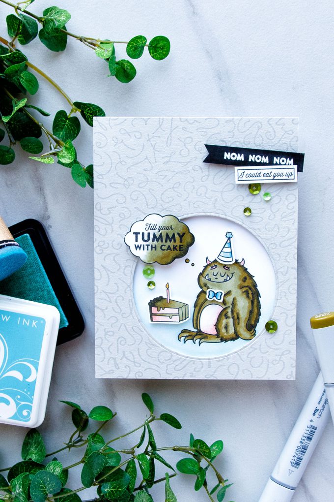 Hero Arts | Fill Tummy With Cake - Monster Birthday Card