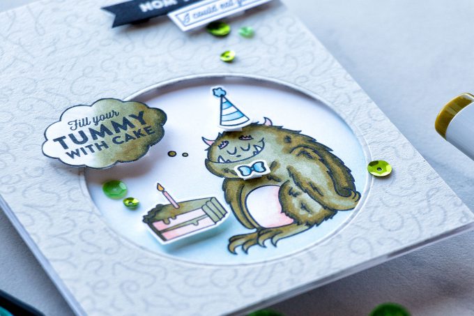 Hero Arts | Fill Tummy With Cake - Monster Birthday Card