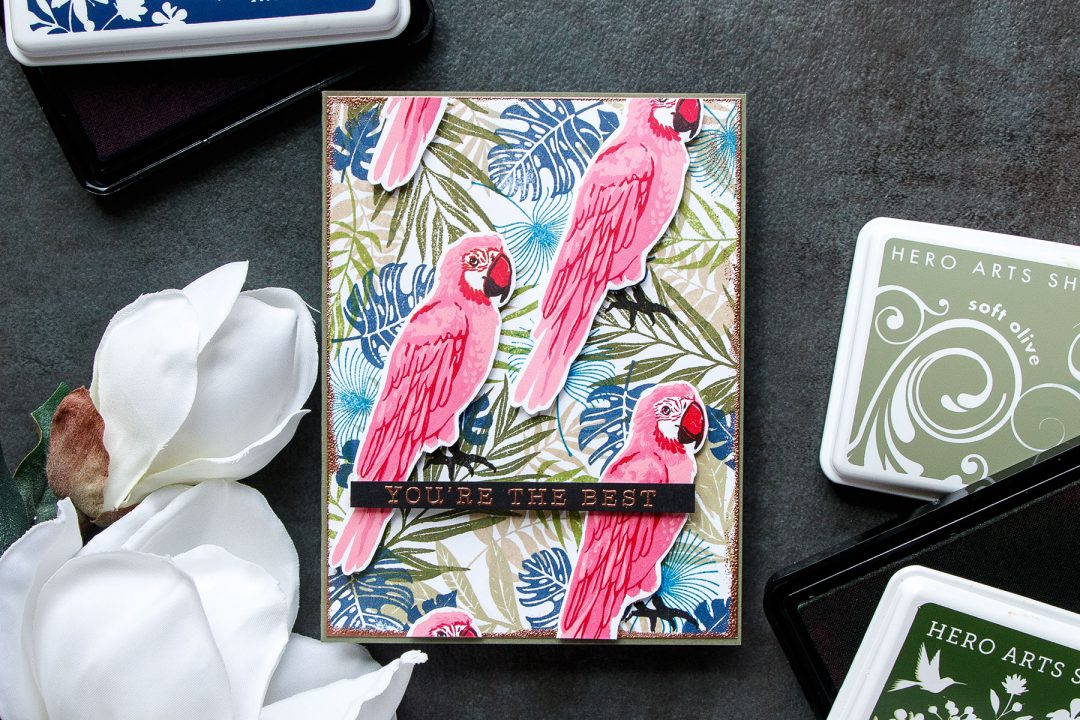 Hero Arts | Tropical Pattern 2.0 - You're The Best Card using Color Layering Parrot. Project by Yana Smakula