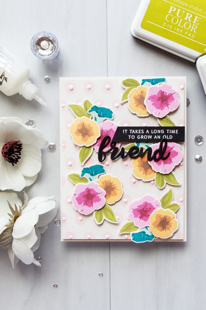 WPlus9 | Stamped Dimensional Petunias Pattern - Friendship Card by Yana Smakula