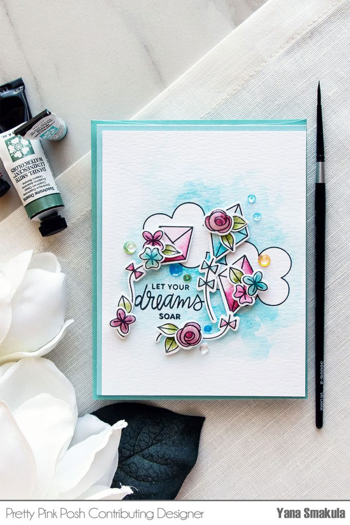 Pretty Pink Posh | Let Your Dreams Soar Watercolor Card by Yana Smakula using Fly a Kite and Bold Blooms stamp sets