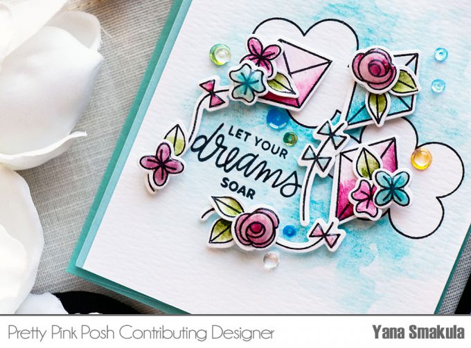 Pretty Pink Posh | Let Your Dreams Soar Watercolor Card by Yana Smakula using Fly a Kite and Bold Blooms stamp sets