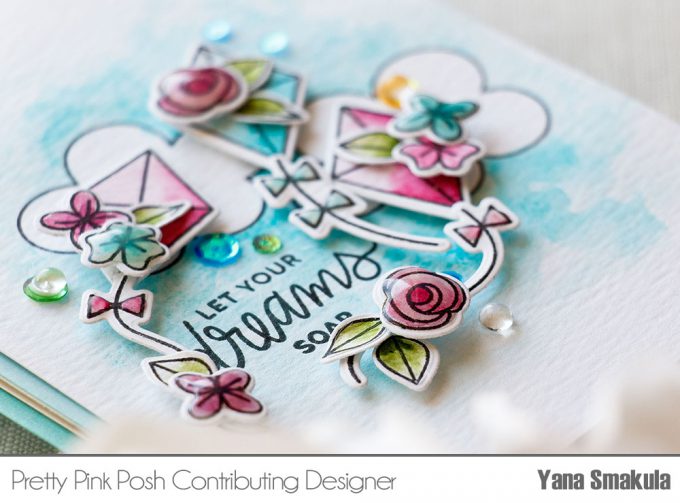 Pretty Pink Posh | Let Your Dreams Soar Watercolor Card by Yana Smakula using Fly a Kite and Bold Blooms stamp sets