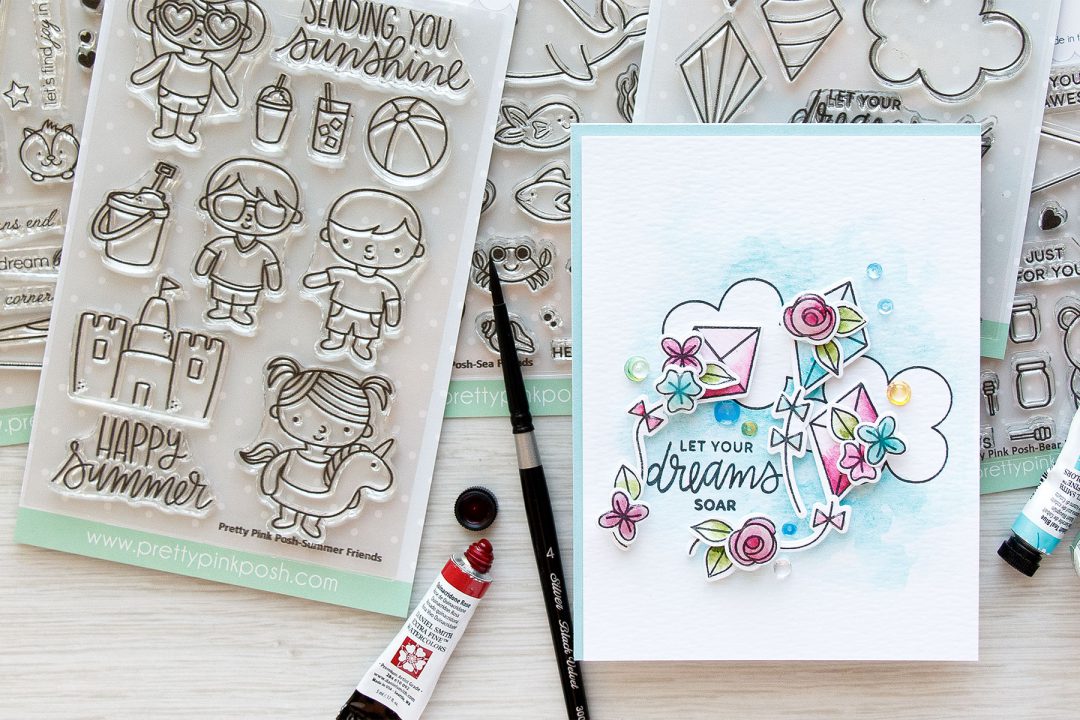 Pretty Pink Posh | Let Your Dreams Soar Watercolor Card by Yana Smakula using Fly a Kite and Bold Blooms stamp sets