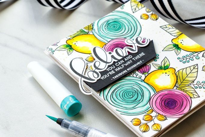 Simon Says Stamp | Stamped & Watercolor Pattern with Nuvo Aqua Flow Pens. Video tutorial by Yana Smakula. Using Simon Says Stamp Sketch Ranunculus & Dancing Fruits Stamp sets