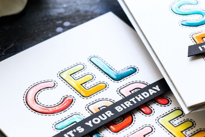 Simon Says Stamp | Colorful Birthday Cards with Stitched Alphabet stamps. Video tutorial by Yana Smakula