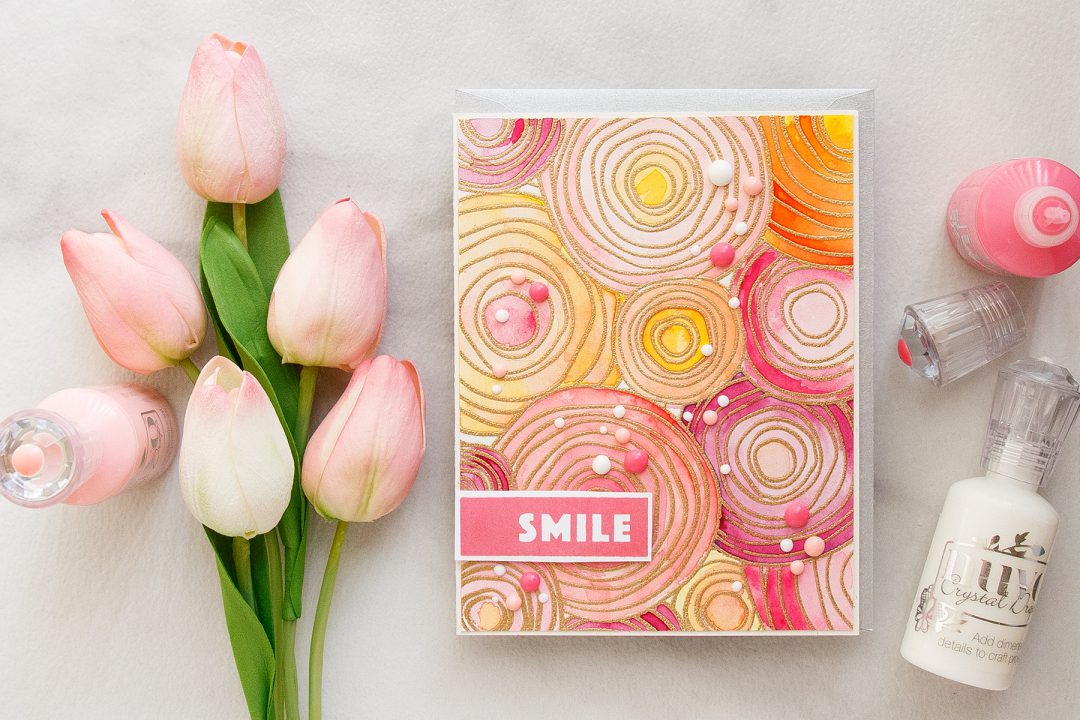 Simon Says Stamp | Bold Watercolor Flowers with Circle Doodle Stamp. Smile card by Yana Smakula