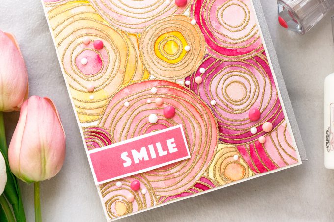 Simon Says Stamp | Bold Watercolor Flowers with Circle Doodle Stamp. Smile card by Yana Smakula