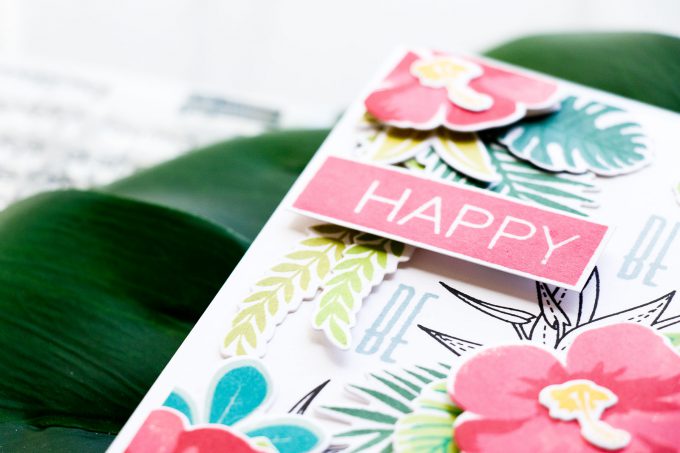 Simon Says Stamp | Dimensional Pattern Stamping. Video. Tropical Leaves & Summer Flowers Be Happy Card by Yana Smakula