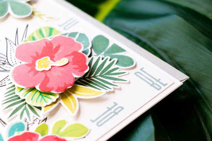 Simon Says Stamp | Dimensional Pattern Stamping. Video. Tropical Leaves & Summer Flowers Be Happy Card by Yana Smakula