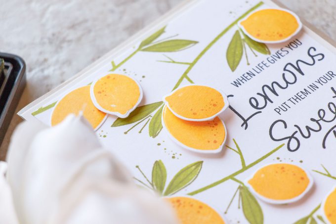 WPlus9 | Lemon Tree Branches Pattern. When Life Gives You Lemons - Put Them in Your Sweet Tea. Handmade card using Summer Citrus stamp set from WPlus9 Video tutorial by Yana Smakula