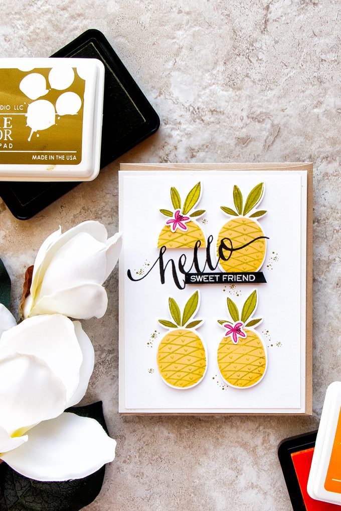WPlus9 | Sweet Friend Pineapple Card by Yana Smakula using Summer Citrus and Hand Lettered Hello stamps. Video tutorial