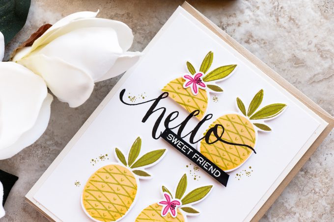 WPlus9 | Sweet Friend Pineapple Card by Yana Smakula using Summer Citrus and Hand Lettered Hello stamps. Video tutorial