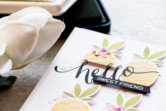 WPlus9 | Sweet Friend Pineapple Card by Yana Smakula using Summer Citrus and Hand Lettered Hello stamps. Video tutorial