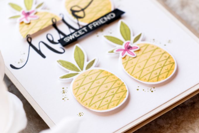 WPlus9 | Sweet Friend Pineapple Card by Yana Smakula using Summer Citrus and Hand Lettered Hello stamps. Video tutorial