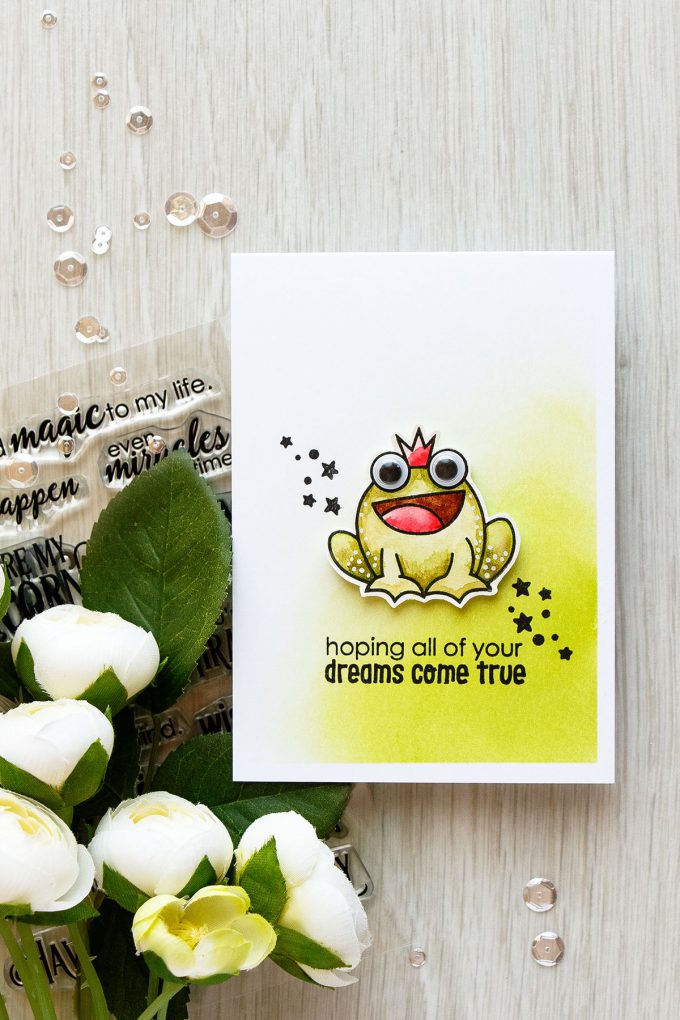 Paper Smooches | Hoping Your Dreams Come True card by Yana Smakula. Princess frog.