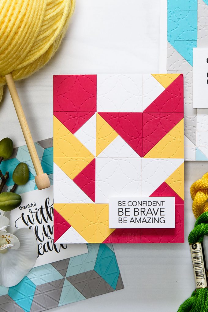 Spellbinders | Be confident Be brave project using QUILT IT dies. Die D-lites Block Quilt Etched Dies Quilt It by Lene Lok. Handmade project by Yana Smakula