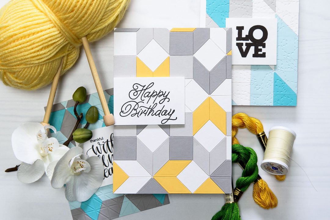 Spellbinders | Geometric Happy Birthday Card with Quilt It Dies. Star Quilt S3-288. Handmade card by Yana Smakula. #Spellbinders #cardmaking #papercrafting #diecutting