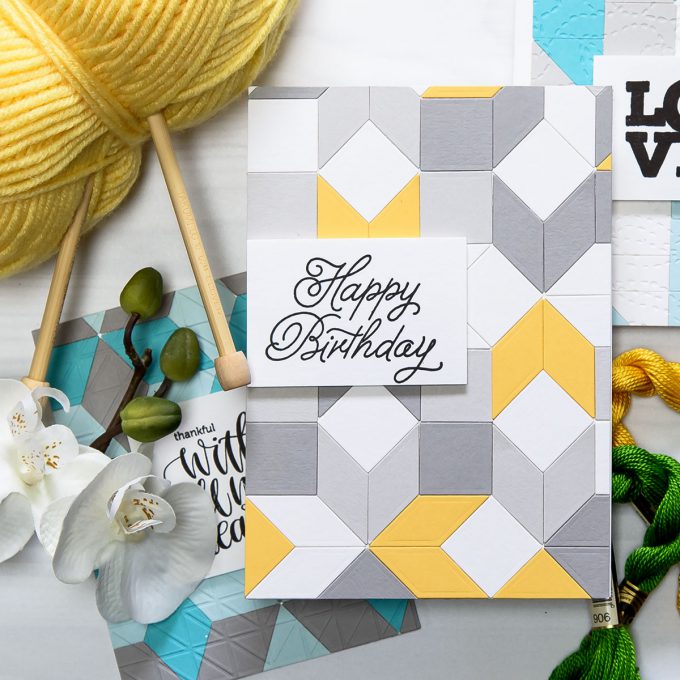 Spellbinders | Geometric Happy Birthday Card with Quilt It Dies. Star Quilt S3-288. Handmade card by Yana Smakula. #Spellbinders #cardmaking #papercrafting #diecutting