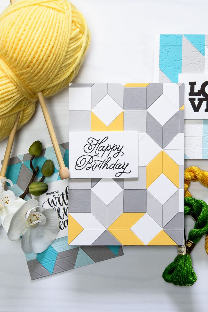 Spellbinders | Geometric Happy Birthday Card with Quilt It Dies. Star Quilt S3-288. Handmade card by Yana Smakula. #Spellbinders #cardmaking #papercrafting #diecutting