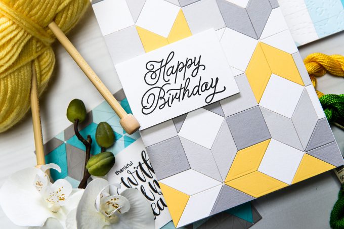 Spellbinders | Geometric Happy Birthday Card with Quilt It Dies. Star Quilt S3-288. Handmade card by Yana Smakula. #Spellbinders #cardmaking #papercrafting #diecutting