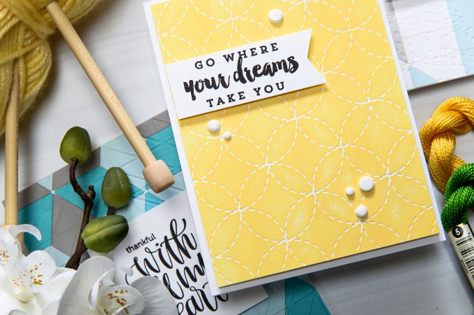 Spellbinders | Go Where Your Dreams Take You project with Quilt It Dies. Wedding Ring Stitch Em-bossing Fold'ers Quilt It by Lene Lok. Handmade card by Yana Smakula. #Spellbinders #cardmaking #papercrafting #diecutting