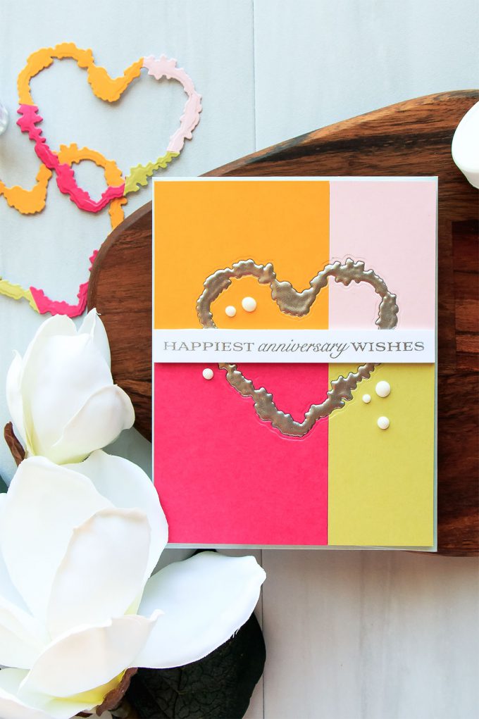 PTI | Faux Iron Embellishments With Embossing Powder. Happiest Anniversarry Wishes Color Blocked Cards by Yana Smakula using To Have & To Hold from PTI