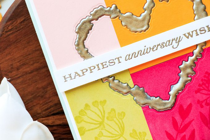 PTI | Faux Iron Embellishments With Embossing Powder. Happiest Anniversarry Wishes Color Blocked Cards by Yana Smakula using To Have & To Hold from PTI