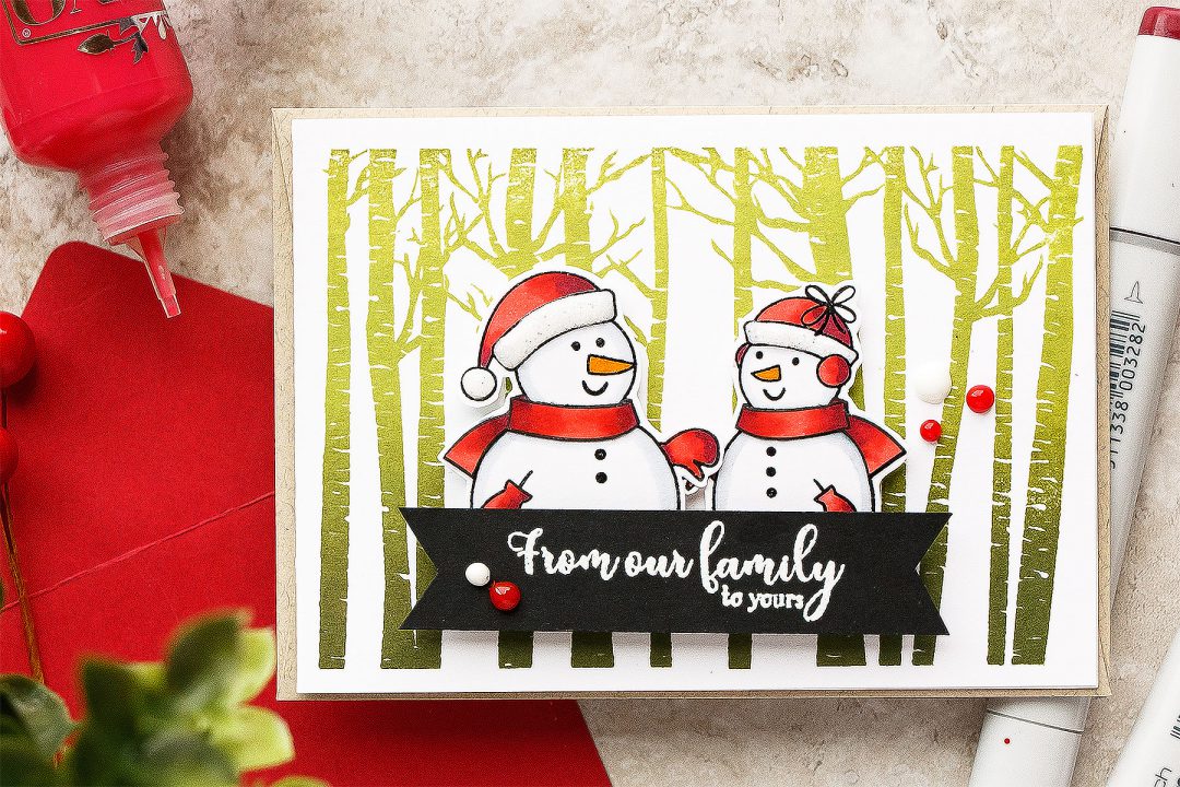 It’s STAMPtember! | Gina K Exclusive - Warmer With You. From Our Family To Yours Snowman Card by Yana Smakula