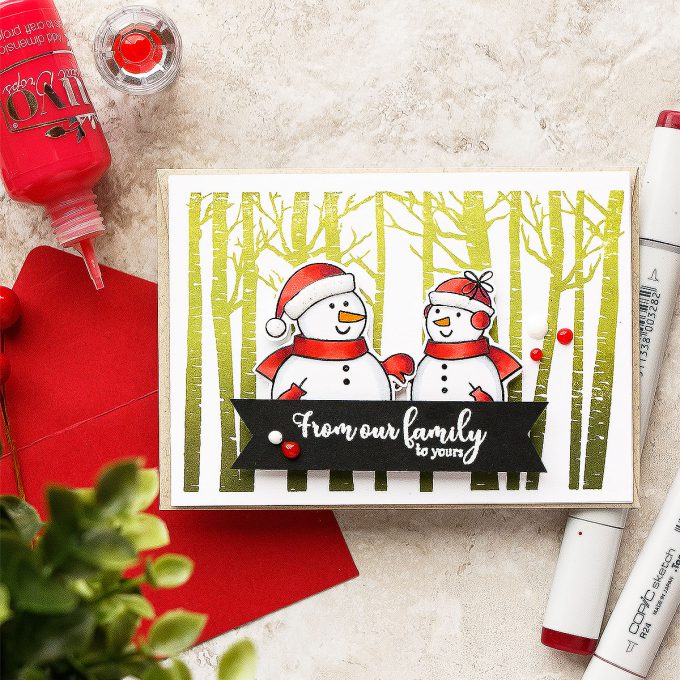 It’s STAMPtember! | Gina K Exclusive - Warmer With You. From Our Family To Yours Snowman Card by Yana Smakula