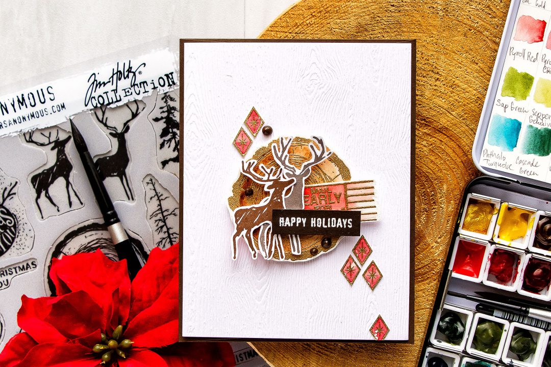 It’s STAMPtember! | Tim Holtz Stampers Anonymous Exclusive – Happy Holidays Card by Yana Smakula