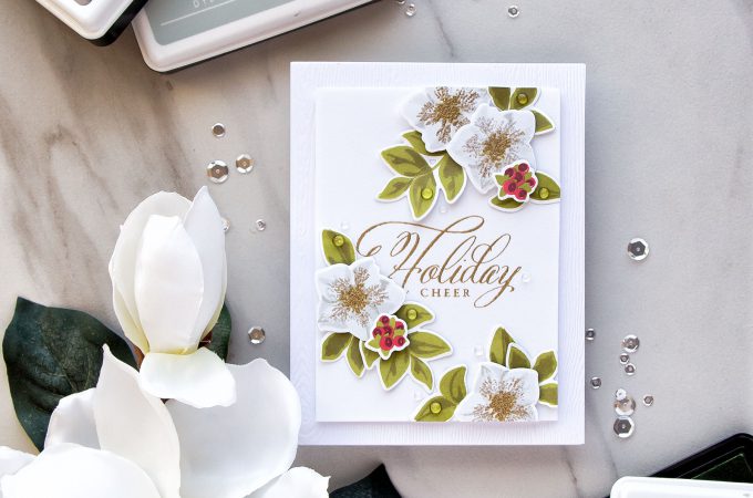 WPlus9 | Holiday Cheer with Hellebore Builder Stamp Set. Handmade Christmas card by Yana Smakula