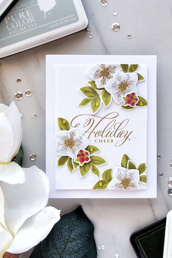 WPlus9 | Holiday Cheer with Hellebore Builder Stamp Set. Handmade Christmas card by Yana Smakula