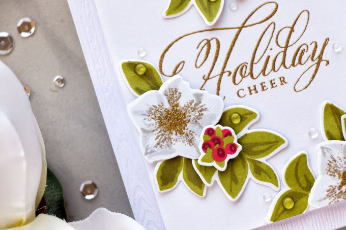 WPlus9 | Holiday Cheer with Hellebore Builder Stamp Set. Handmade Christmas card by Yana Smakula