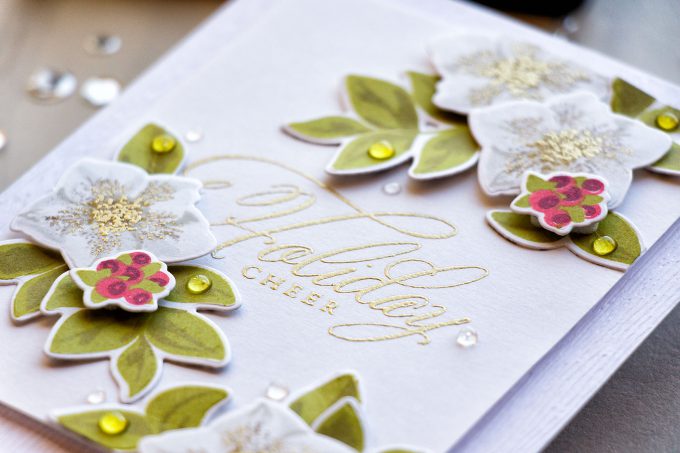 WPlus9 | Holiday Cheer with Hellebore Builder Stamp Set. Handmade Christmas card by Yana Smakula