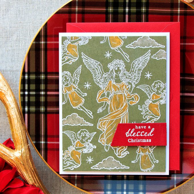 Hero Arts | Have A Blessed Christmas Card using Angles stamp set. Project by Yana Smakula