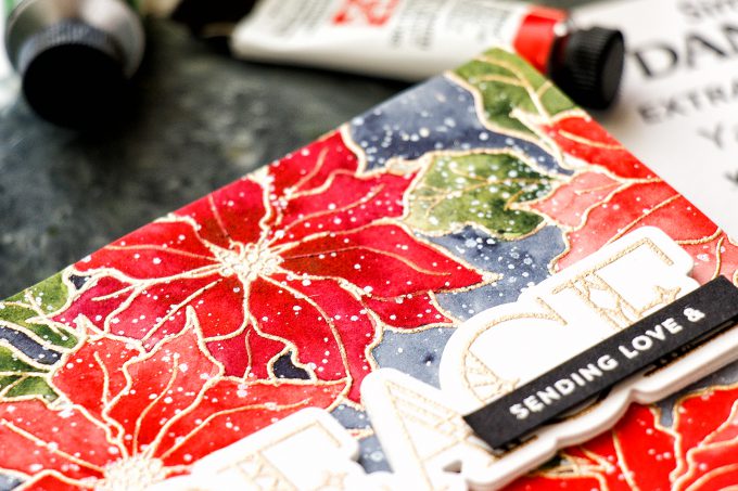 Card Making Therapy Blog Hop | Poinsettia Watercolor Background card by Yana Smakula. Video tutorial. Using Simon Says Stamp POINSETTIA stamp set