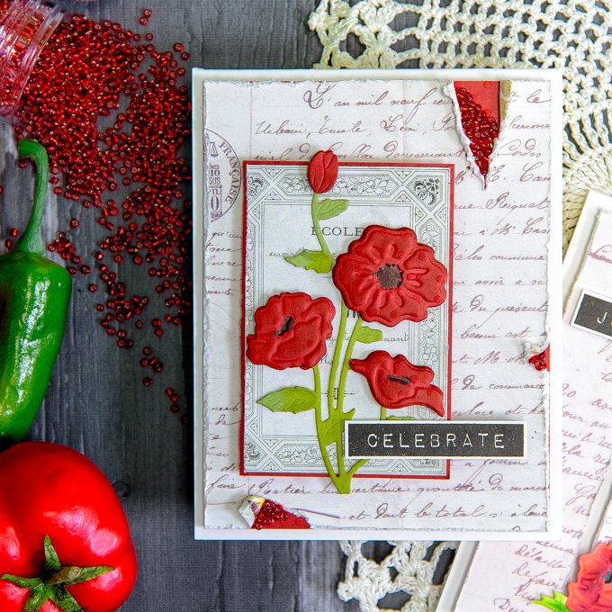 Spellbinders | Colored Cardstock Poppies "Celebrate" Card by Yana Smakula. Using S4-815 Poppies Dies #diecutting #spellbinders #handmadecard