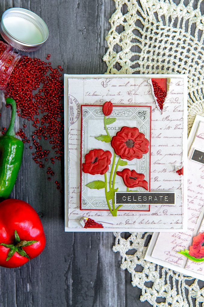 Spellbinders | Colored Cardstock Poppies "Celebrate" Card by Yana Smakula. Using S4-815 Poppies Dies #diecutting #spellbinders #handmadecard