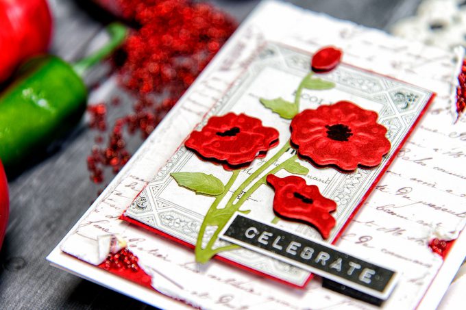 Spellbinders | Colored Cardstock Poppies "Celebrate" Card by Yana Smakula. Using S4-815 Poppies Dies #diecutting #spellbinders #handmadecard