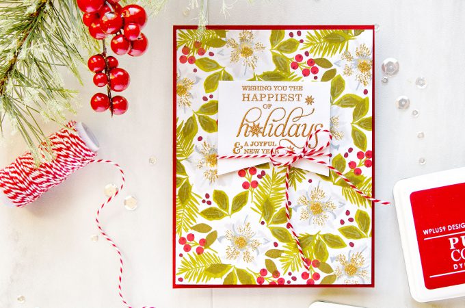 WPlus9 | Christmas Card with Stamped Hellebore Background. Video. Project by Yana Smakula for WPlus9 #stamping #wplus9 #yanasmakula