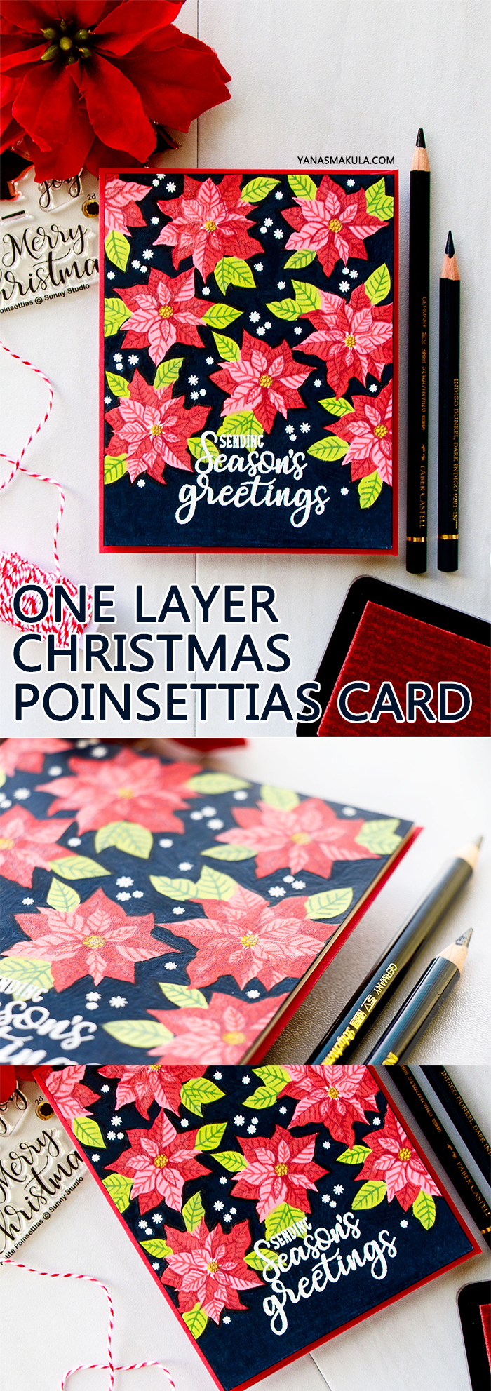 Sunny Studio | One Layer Vibrant Christmas Poinsettia Card on Dark Background. Video