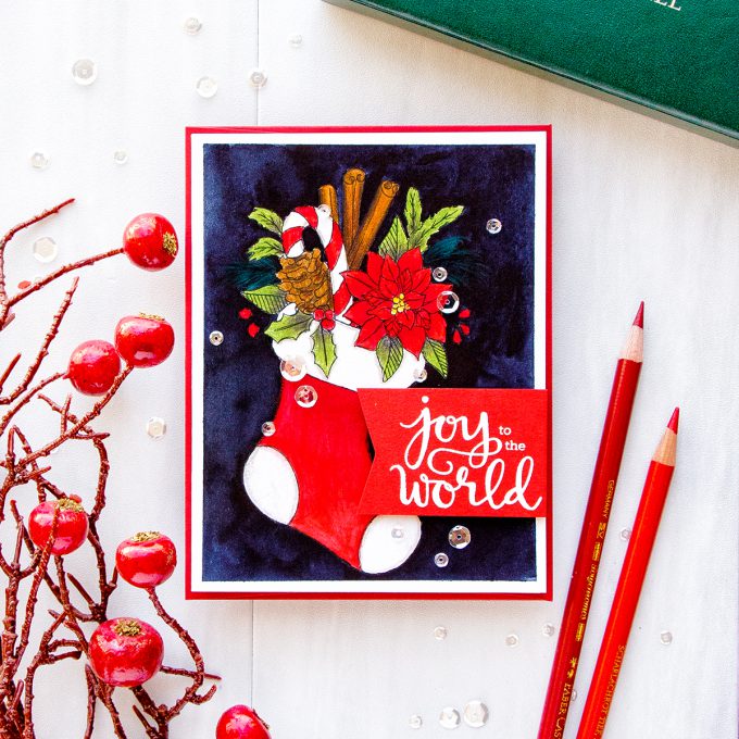 Simon Says Stamp | Suzy’s Classical Christmas Watercolor Prints - Joy To The Words Pencil & Watercolor card by Yana Smakula #simonsaysstamp #christmascard #cardmaking