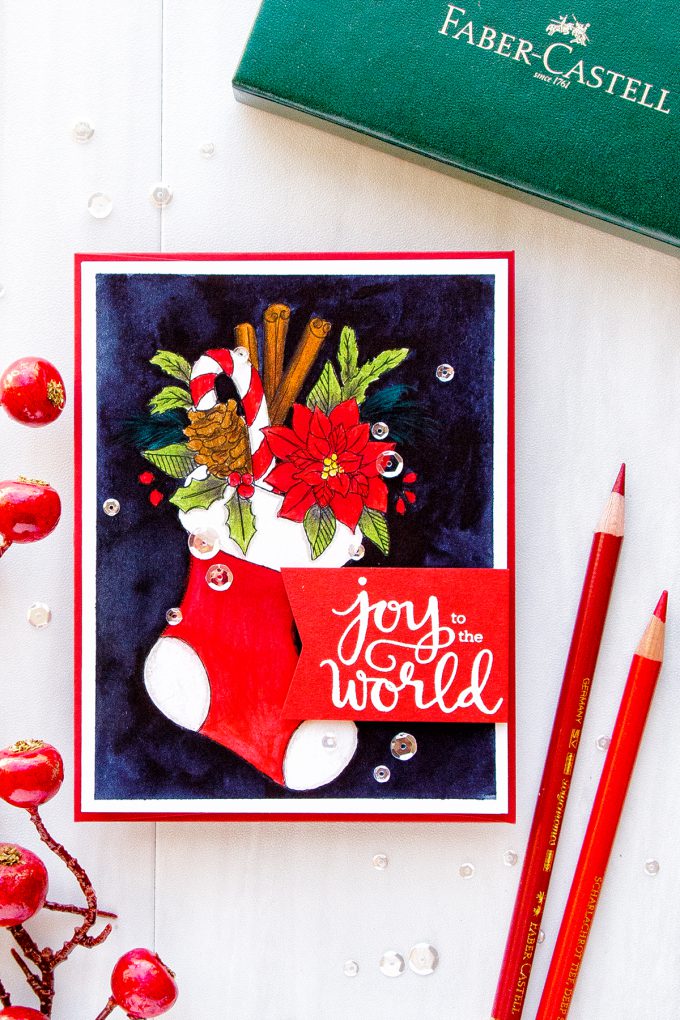 Simon Says Stamp | Suzy’s Classical Christmas Watercolor Prints - Joy To The Words Pencil & Watercolor card by Yana Smakula #simonsaysstamp #christmascard #cardmaking