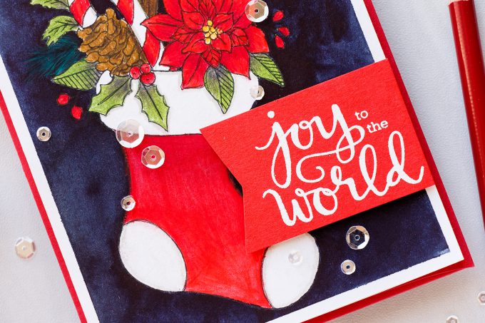 Simon Says Stamp | Suzy’s Classical Christmas Watercolor Prints - Joy To The Words Pencil & Watercolor card by Yana Smakula #simonsaysstamp #christmascard #cardmaking