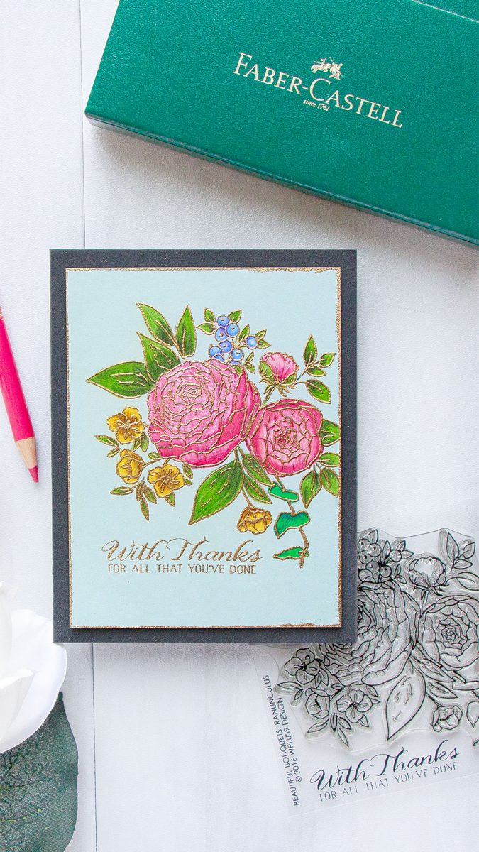 WPlus9 | Pencil Colored Ranunculus Bouquet Thank You Card #yanasmakula #pencilcoloring #wplus9