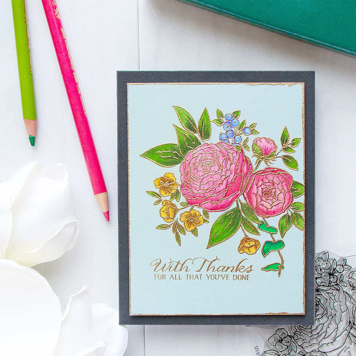 WPlus9 | Pencil Colored Ranunculus Bouquet Thank You Card – Yana Smakula