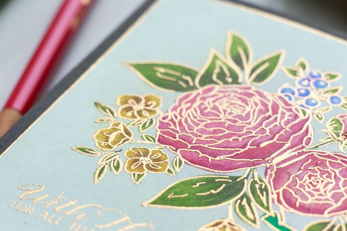 WPlus9 | Pencil Colored Ranunculus Bouquet Thank You Card #yanasmakula #pencilcoloring #wplus9